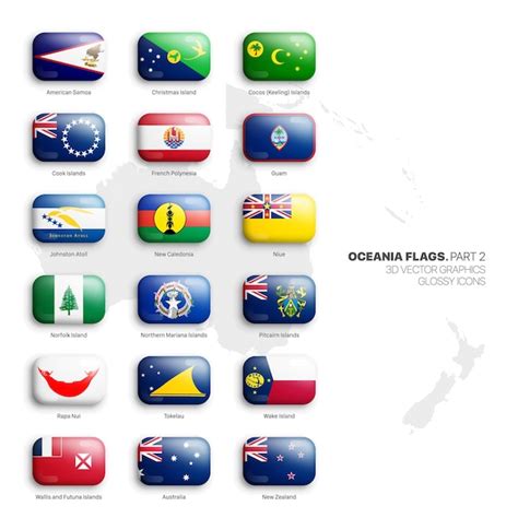 Premium Vector Oceania Flags Of Dependencies 3d Vector Rounded Glossy