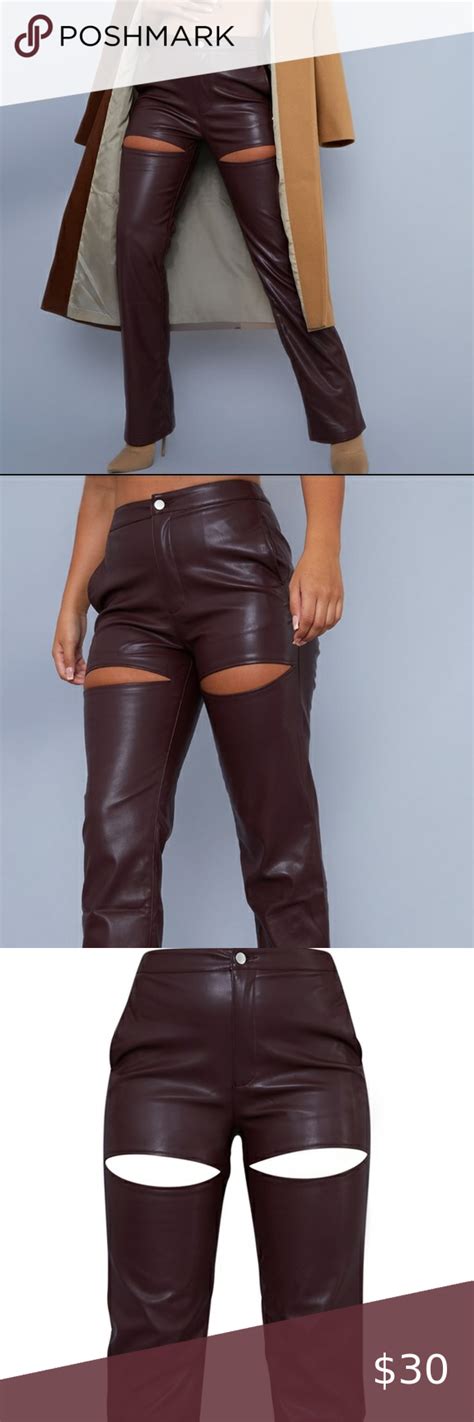 Plt Chocolate Faux Leather Thigh Split Straight Leg Pants In 2022