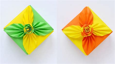 Beautiful Paper GIFT BOX WITH LEAVES AND ROSE Origami Idea For Birthday