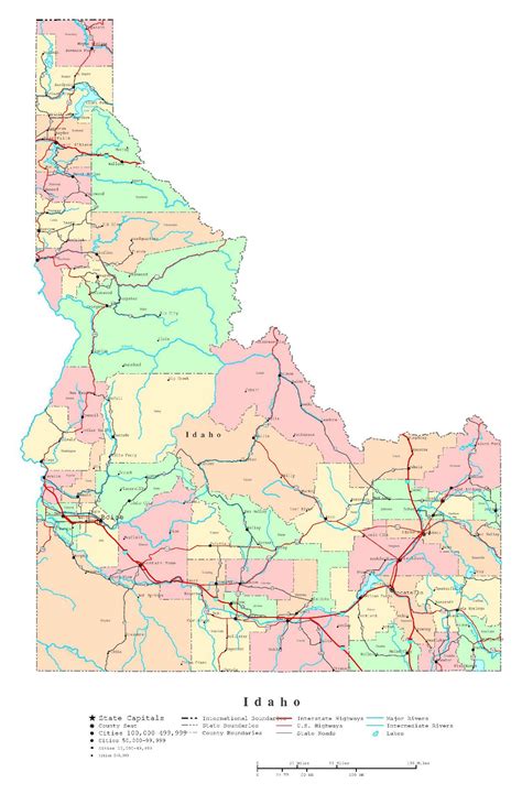Large detailed administrative map of Idaho state with roads, highways ...
