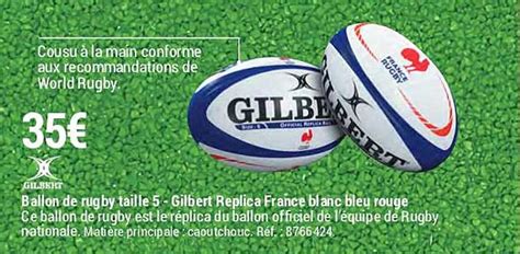 Promo Ballon De Rugby Taille 5 Gilbert Replica France Blanc Bleu