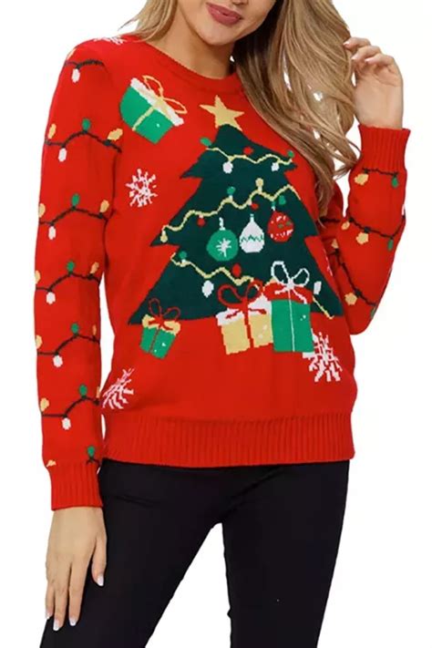 Kac Womens Christmas Crew Neck Long Sleeve Sweater Pattern