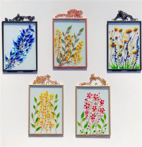 Framed Glass Painting Of Pressed Flowers Herbarium Stained Etsy