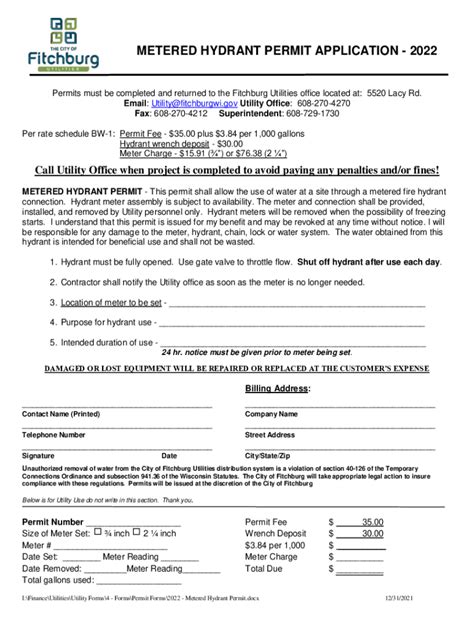 Fillable Online Bulk Water Or Metered Hydrant Permit Application Fax