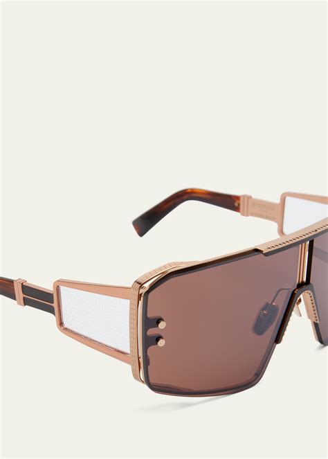 Balmain Le Masque Brown Titanium And Acetate Shield Sunglasses Bergdorf Goodman