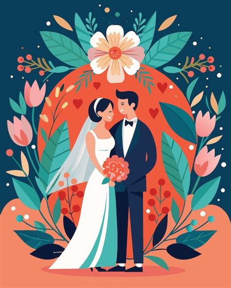 Premium Vector Wedding Couple Bride And Groom Vector Illustration In