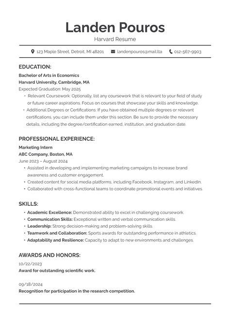 Free Harvard Resume Template - Printables
