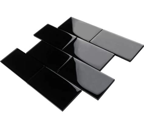 Glossy Black Subway Glass Mosaic Tiles For Bathroom And Kitchen Walls