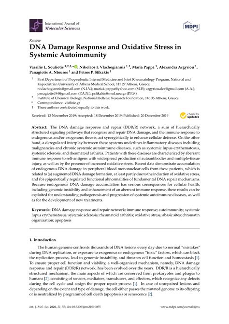 Pdf Dna Damage Response And Oxidative Stress In Systemic Autoimmunity