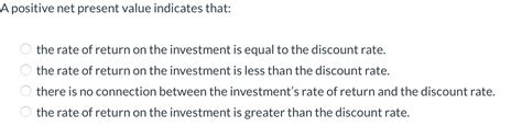 Solved A Positive Net Present Value Indicates That The Rate