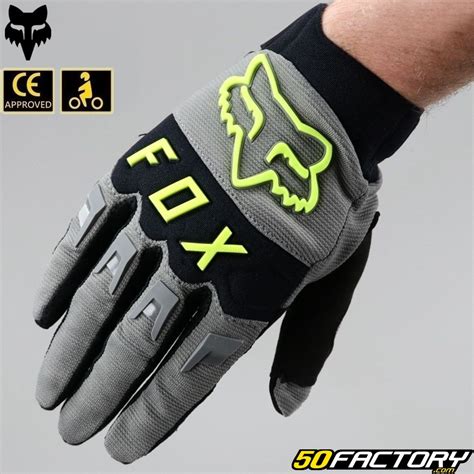 Gants cross Fox Racing Dirtpaw homologués CE moto gris et jaunes fluo