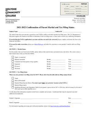 Fillable Online 2021 2022 Confirmation Of Parent Marital And Tax Filing