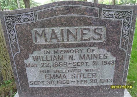 Emma Sitler Maines Find A Grave Reminne