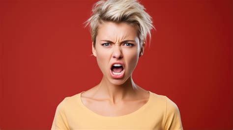 Premium Ai Image Angry Woman Screams Against A Red Background