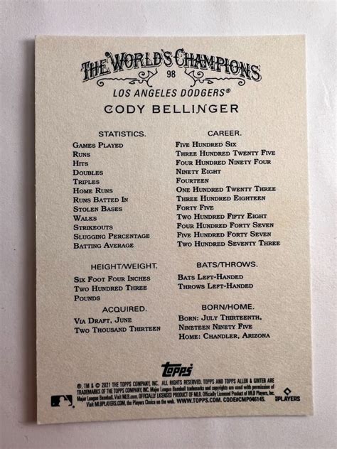 Topps Allen Ginter Cody Bellinger La Dodgers Ebay