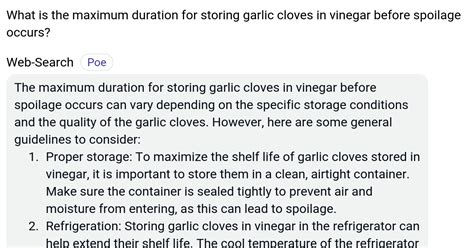 What is the maximum duration for storing garlic cloves in vinegar ...