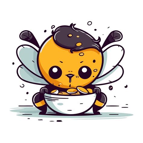 Premium Vector Cute Cartoon Bee With A Bowl Of Honey Vector Illustration