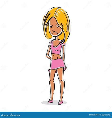 Vector Full Length Portrait Of Sad Depressed Woman Cartoon Personality