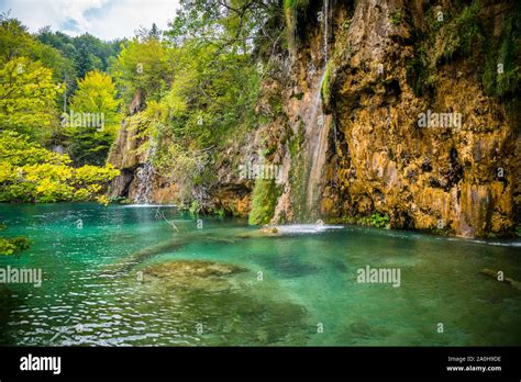 Amazing Waterfalls With Crystal Clear Water In The Forest In Plitvice Lakes National Park