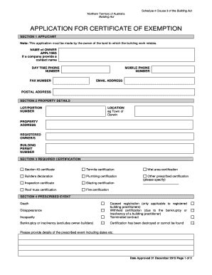 Fillable Online Nt Gov Bcertificateb Of Exemption Bformb Northern