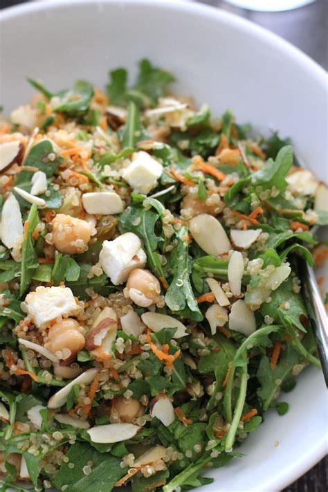 Quinoa Salad With Chickpeas Arugula Feta And Almonds Green Valley Kitchen Recipe Salad