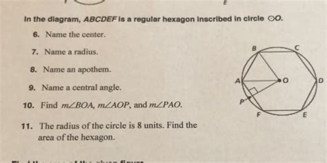 Solved E In The Diagram ABCDEF Is A Regular Hexagon Inscribed In