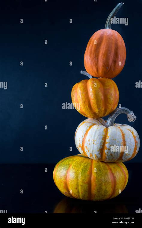 Precarious Tower Of Heirloom Pumpkins Stock Photo Alamy