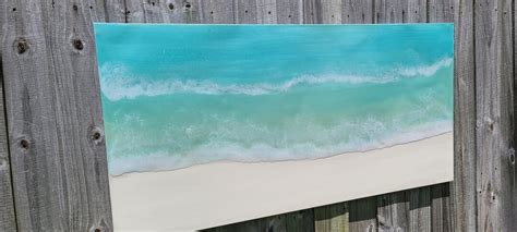 Beach Ocean Waves Original Acrylic Painting With Resin Art 24x48 In ...