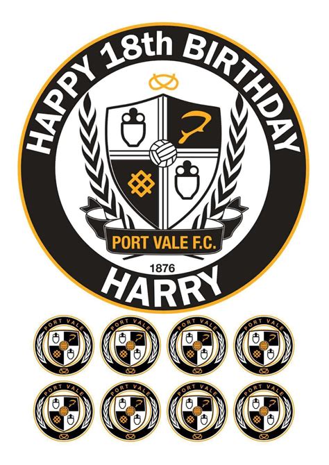 Port Vale Fc Icing Birthday Cake Topper And 8 Cupcake Toppers