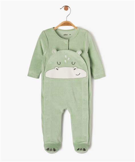 Pyjama en velours avec motif dinosaure bébé garçon vert GEMO