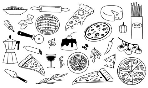 Doodle Italian Food Pizza National Food Drawing Pizza Drawing Meals