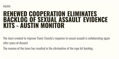 Renewed Cooperation Eliminates Backlog Of Sexual Assault Evidence Kits