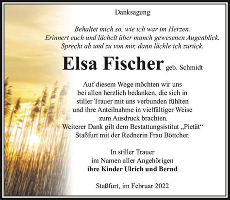 Traueranzeigen Von Elsa Fischer Schmid Abschied Nehmen De