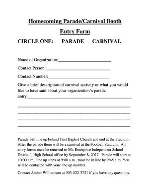 Fillable Online Homecoming Parade Carnival Booth Entry Form Mt