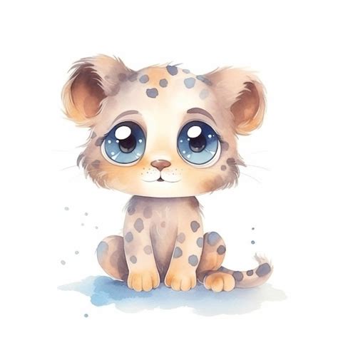 Premium Photo Watercolor Illustration Of A Snow Leopard Cub