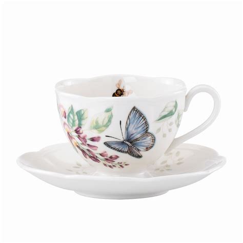 Butterfly Meadow 8 Oz Butterfly Cup And Saucer Set Of 4 Coffee Cups