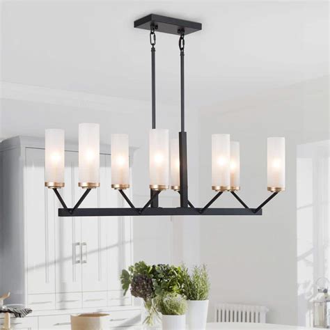 LNC Black Chandelier Modern Industrial Linear 8-Light Kitchen Island ...