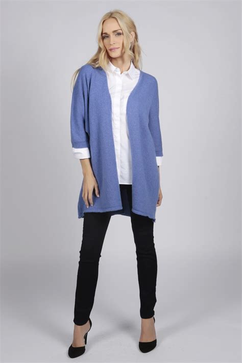 Periwinkle Blue Pure Cashmere Duster Cardigan Italyincashmere