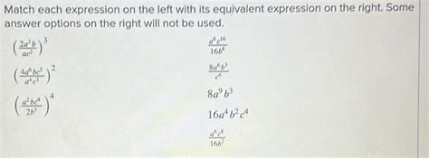 Solved Match Each Expression On The Left With Its Equivalent