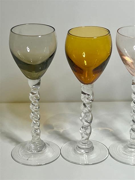 Vintage Multi Liqueur Wine Cordials Sherry Twisted Clear Stem Glasses