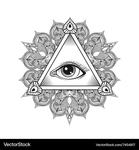 All seeing eye pyramid symbol Tattoo Royalty Free Vector