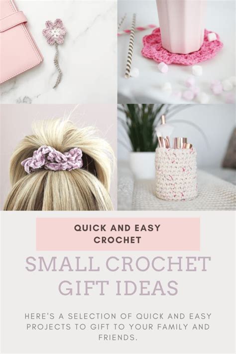 The Small Crochet Gift Idea Is Shown In Pink And White With Text Overlay