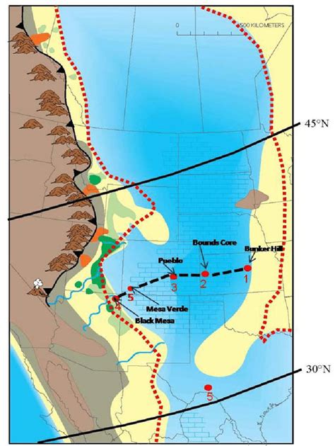 Paleogeographic Map Of The Western Interior Basin The Dashed Red Lines