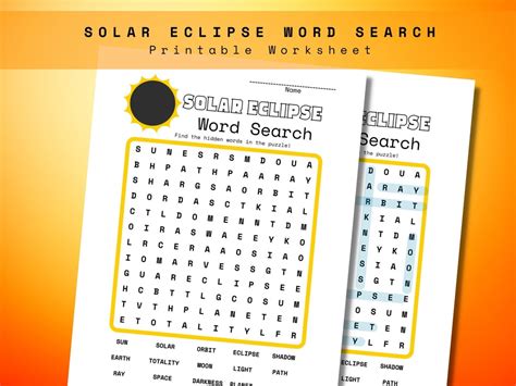 Solar Eclipse Word Search Printable Worksheet Elementary School Printable Activity Worksheets