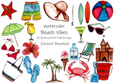 Summer Beach Clipart PNG Instant Download - Etsy