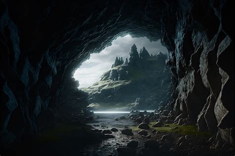 Premium Photo | Dark cave scenery generative ia