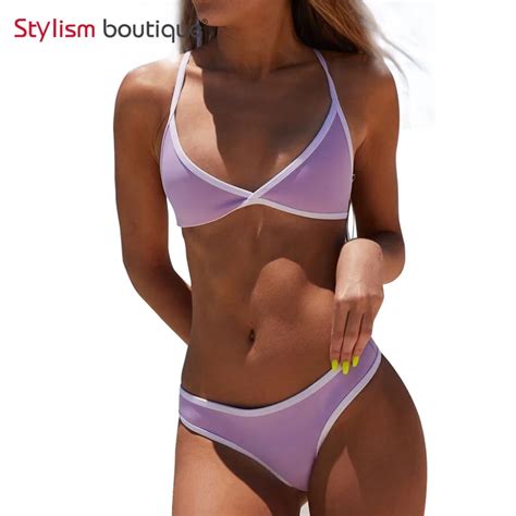 Sport Bikini Set Bordered Swimwear Women Bandage Beach Bathing Suit Low