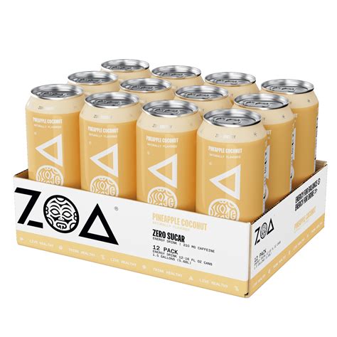 ZOA Zero Sugar Energy Drink Pineapple Coconut 16oz 12 Pack