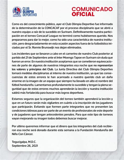 Club Olimpia Deportivo On Twitter Comunicado Oficial