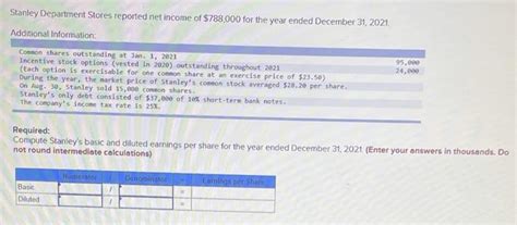 Solved Stanley Department Stores Reported Net Income Of Chegg